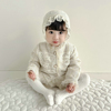 女童婴儿宝宝小童春秋冬装，白色名媛风套装，洋气时髦外套短裤两件套