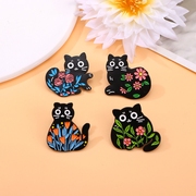 卡通花草猫咪系列组合创意黑色猫胸针服装包包配饰品滴油金属徽章