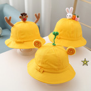 儿童帽子春秋薄款可爱卡通渔夫帽幼儿园小黄帽男女童宝宝遮阳帽夏
