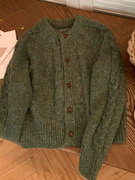 CHAO级！绿色复古麻花毛衣外套女韩版单排扣羊毛保暖针织开衫