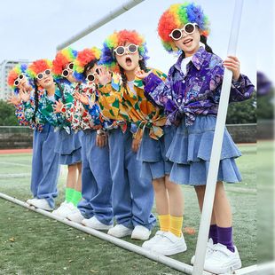 六一小学生港风花衬衫演出服童装运动会啦啦队班服复古表演服