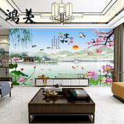 新中式瓷砖电视背景墙山水画高温微晶石岩板庭院室外墙照壁客