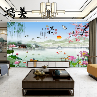 2023新中式瓷砖电视背景墙，山水画高温微晶石岩，板庭院室外墙照壁客