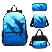 可爱的海豚图案海洋动物儿童书包小学生双肩包男女背包斜挎包餐包