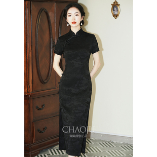 黑色旗袍女新中式绝美改良2024年轻夏季大码日常可穿高贵