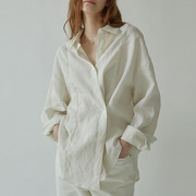 亚麻衬衫法式气质优雅小众镂空刺绣设计宽松长袖上衣棉麻女士衬衣