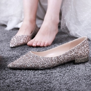 水晶婚鞋女平底舒适伴娘鞋，公主日常可穿