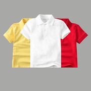 夏季男童女童中大童纯棉翻领t校服，白色polo衫，儿童白t恤短袖保罗衫