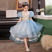 儿童礼服蓝色女童生日，走秀高端公主裙花童，小女孩主持人钢琴演出服