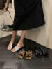法式平底女鞋子，2024年夏季豹纹蝴蝶结方头，一字式平跟凉拖外穿