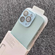 夏天薄荷绿自带镜头膜荔枝纹适用苹果15手机壳新款iphone16promax高级感15pro防摔15plus纯色13可爱女生14硬