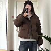 韩系保暖时尚简约宽松羽绒服女小个子设计感小立领，短款面包服外套