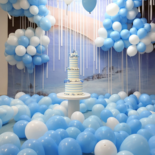 加厚马卡龙蓝白色气球儿童无毒生日派对结婚布置场景装饰汽球