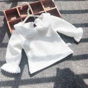 婴儿打底衣女宝宝t恤娃娃，领翻领上衣白色，纯棉女孩纯色秋冬打底衫