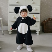冬款韩版婴儿加绒加厚连体衣男女宝宝熊猫造型爬服洋气毛绒外出服