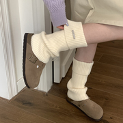 金属标白色针织袜子女冬季2024小腿袜保暖中筒堆堆袜韩版腿套