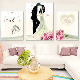 纯手工十字绣成品幸福的约定三联画钟表大幅婚礼客厅卧室装饰挂画