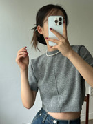 韩国chic秋季法式半高领套头短袖毛衣女显瘦针织衫