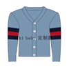kiki男童女童24夏季孔雀蓝，条纹袖棉线，粗螺纹针织v领开衫上衣