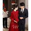 新中式敬酒服套装旗袍新娘酒(新娘酒，)红色秀禾服婚服缎面小个子订婚礼服裙