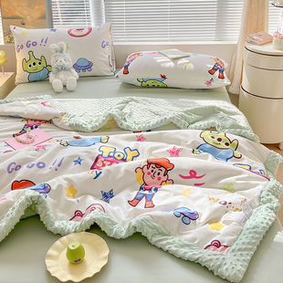 卡通纯棉豆豆绒毛毯被子加厚冬季珊瑚绒午睡小毯子，儿童盖毯床上用