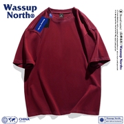 WASSUP NORTH美式重磅纯棉短袖T恤女潮牌简约纯色宽松百搭上衣服