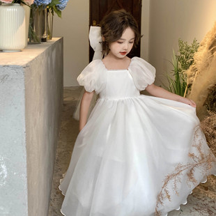 女童白色公主裙连衣裙夏季2024大儿童装生日花，童礼服婚纱裙子