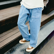 US联邦街牌宽松直筒飘带牛仔长裤 刺绣嘻哈美式街头街舞滑板休闲