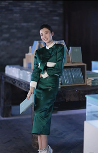 2023年秋季绿色提花中国风国潮长裤长袖套装