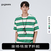 2色可选gxgjeans男装100%纯棉体恤绿色条纹短袖T恤男夏季