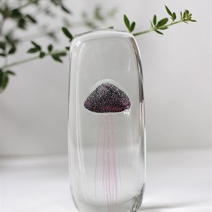 创意琉璃水母品璃工艺玻北欧极简水晶球I发光质感家居装饰摆
