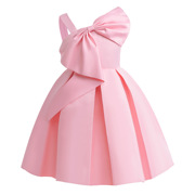 女童连衣裙小黑裙童装粉色，纯色单肩裙洋气公主，裙儿童礼服