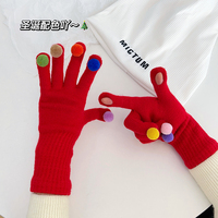 韩国彩色毛绒球(毛绒球)球加长款手套女秋冬天可爱五指学生骑车保暖可触屏
