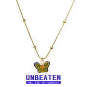 unbeaten珐琅滴油蝴蝶项链女小众，复古高级感配饰，民族风气质锁骨链