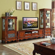 美式实木电视柜酒柜组合简约客厅视听柜地柜储物柜欧式玻璃展示柜