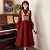 新中式女装国风旗袍马甲红色连衣裙套装秋冬汉服唐装敬酒礼服新娘