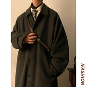 纯黑色苏式大衣男冬款加厚谢尔比(谢尔比)毛呢外套，高级感中长款肯辛顿风衣