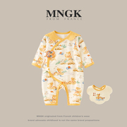 法国mngk男宝宝夏季薄款和尚，服新生婴儿，纯棉连体衣龙年女宝满月服