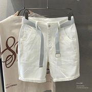 弹性白色牛仔短裤男宽松直筒，夏季薄款五分裤潮流百搭气质5分中裤