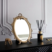欧式复古金属装饰镜化妆镜轻奢桌面梳妆镜样板间别墅饰品摆台摆件