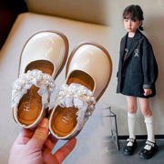 女童皮鞋2024春秋时尚水晶娃娃单鞋小女孩黑色玛丽珍公主鞋