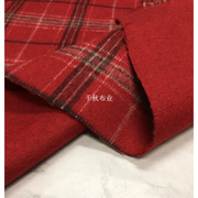 大红色格子双面加厚羊绒，顺毛毛呢面料秋冬k大衣外套裙子布料