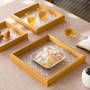 竹质餐盘酒店早餐托盘家用长方形放茶具水杯子茶盘餐厅客厅水果盘