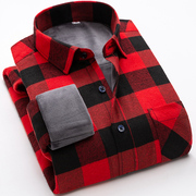 2022秋冬季男士长袖格子衬衫，青年大红格，休闲加绒加厚保暖免烫衬衣