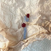 HUALU-缠绕耳边 复古手作显白红蓝色撞色花朵串珠甜美气质耳环