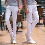 a215-22白色牛仔裤男青少年，薄款学生小脚裤，弹力显瘦男士休闲裤子