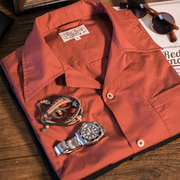 红风 古巴领短袖衬衫男宽松纯棉vintage夏季日系古巴领复古衬衣
