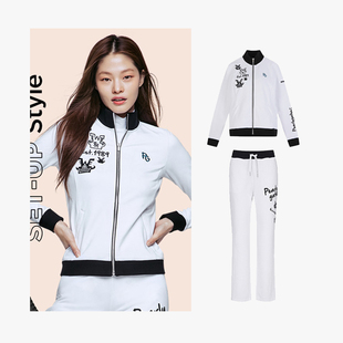 韩国高尔夫女装pg春秋季立领白色拉链，外套上衣网球运动裤子套装