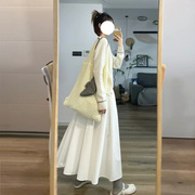 自制日系甜美白色高腰半身裙，女春季韩版氛围感遮胯显瘦a字中长裙