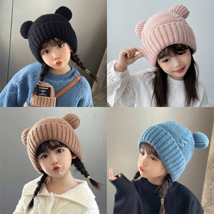 日本儿童毛线帽子秋冬季保暖加厚护耳，男女孩潮可爱套头宝宝针织帽